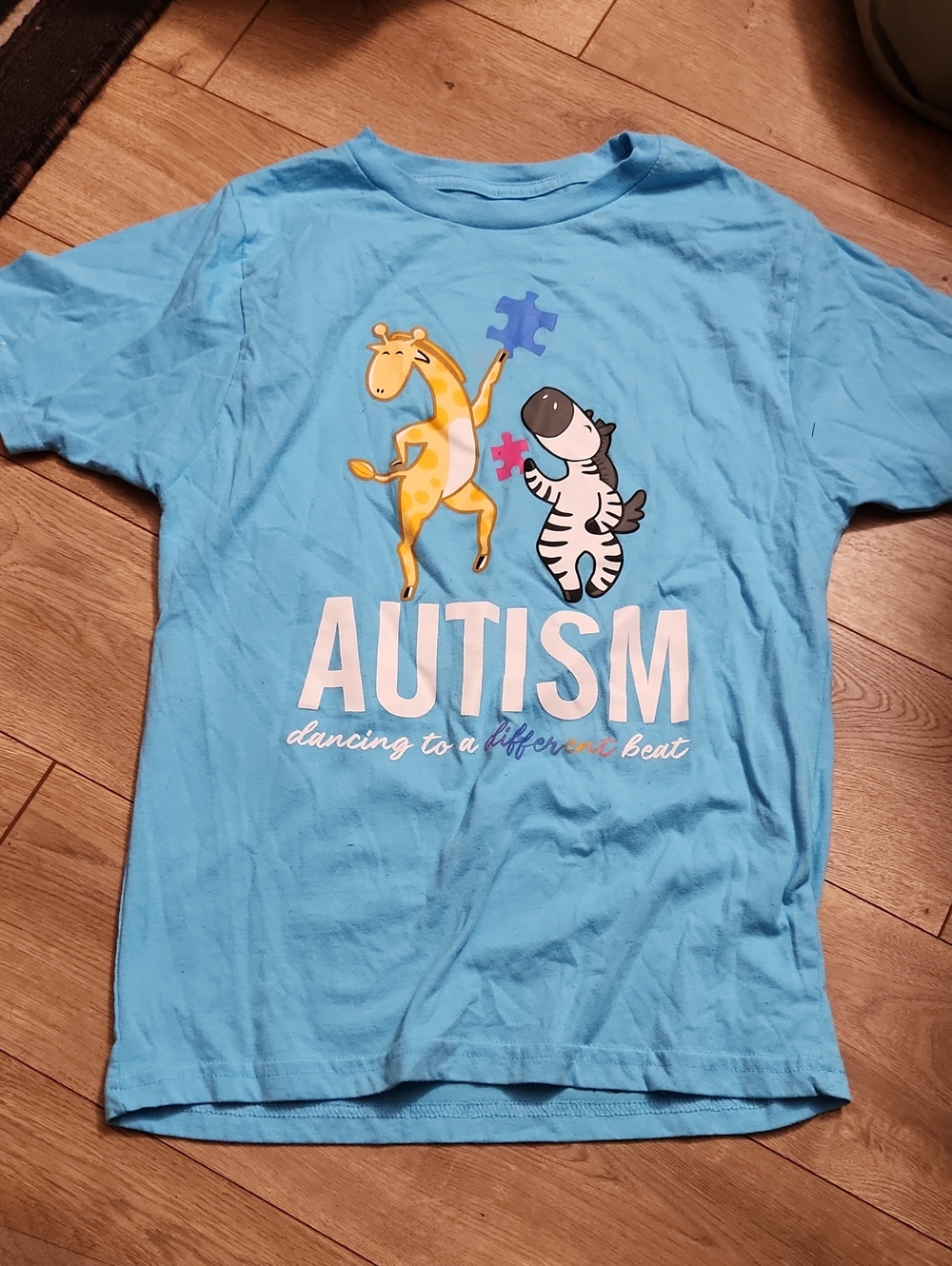 Womens Autism Awareness T-Shirt - Light Blue with Giraffe & Zebra